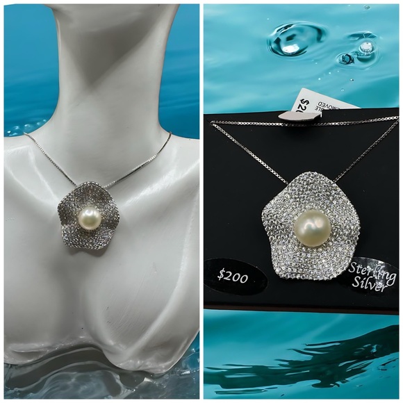 Jewelry - Elegant Silver and Pearl Necklace Sterling silver included box
